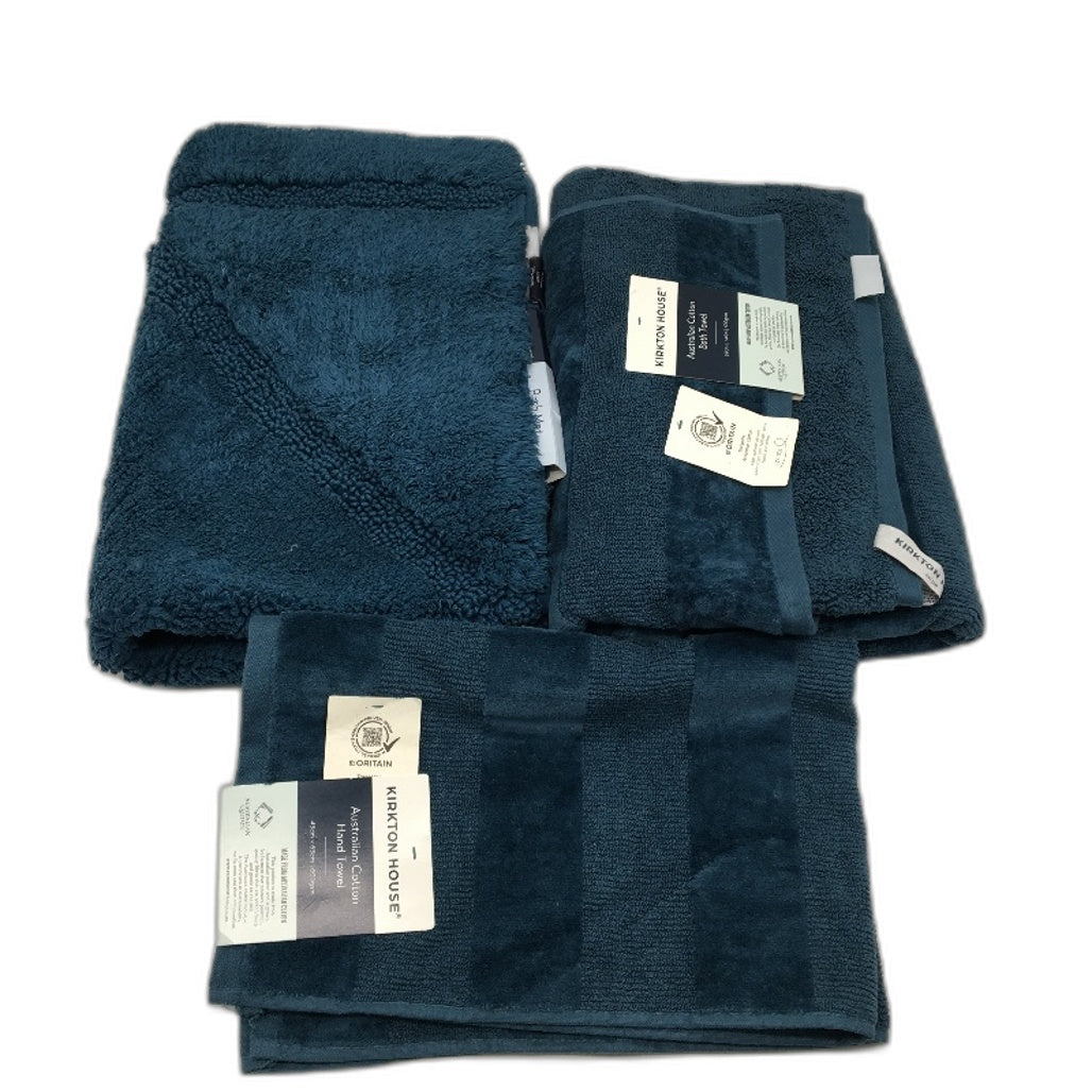 Kirkton House 3pc Teal Blue 100% Cotton Velour Bath & Hand Towel & Matt Pack NEW