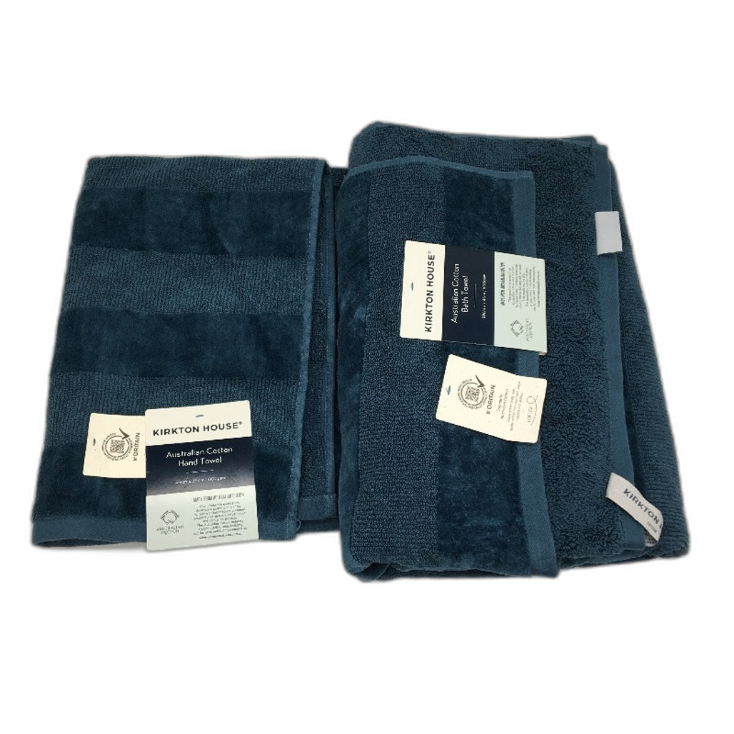 Kirkton House 3pc Teal Blue 100% Cotton Velour Bath & Hand Towel & Matt Pack NEW