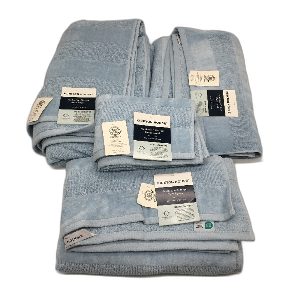Kirkton House 4pc Light Blue Cotton Velour Bath Sheet & Bath Towel Pack NEW