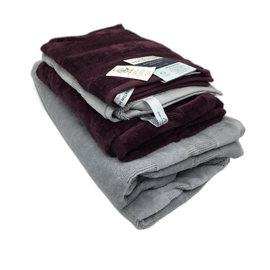 Kirkton House 4pc Plum & Grey Cotton Velour Bath Sheet & Bath Towel Pack NEW