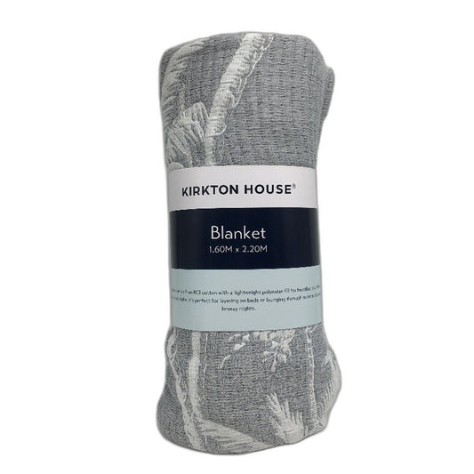Kirkton House Cotton Covered Tropical Themed Lightweight Grey Blanket NEW