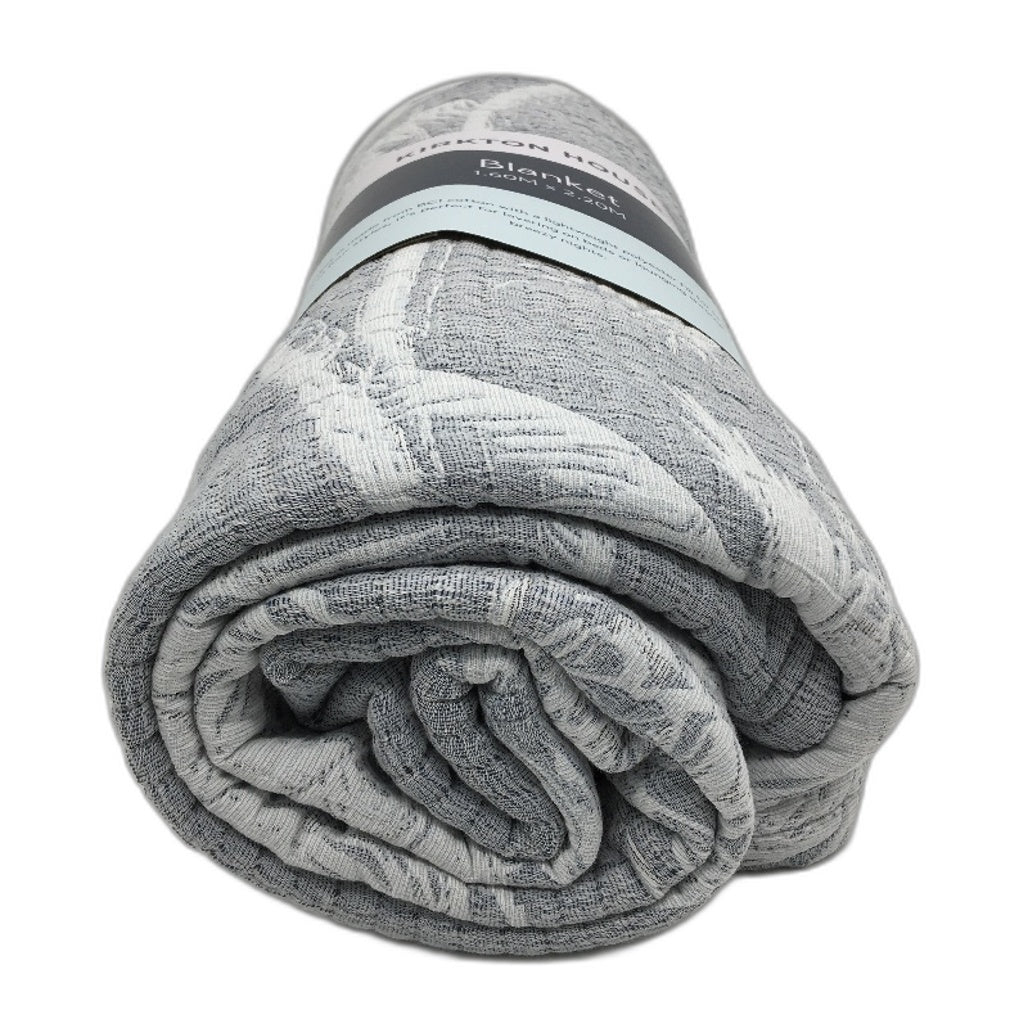 Kirkton House Cotton Covered Tropical Themed Lightweight Grey Blanket NEW