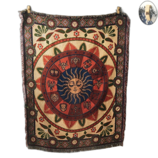 Kirkton House Navy & Red Sun Dial Boho Style Tapestry Wall Blanket 1.3x 1.6m NEW