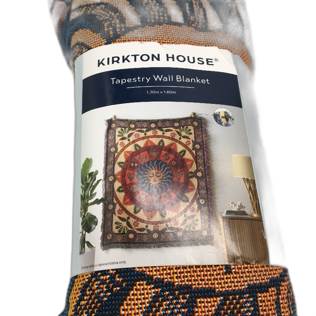 Kirkton House Navy & Red Sun Dial Boho Style Tapestry Wall Blanket 1.3x 1.6m NEW