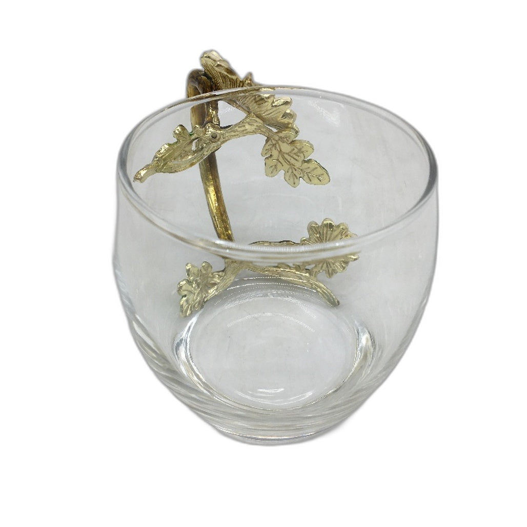 Handmade Lead Free Enamel Flower 11OZ Glass Coffee Mug Tea Cup With Spoon NEW