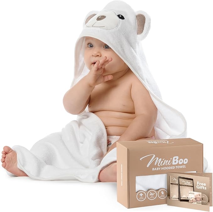 MiniBoo Soft Highly Absorbent Bamboo Cotton Blend Bear Hooded Baby Towel NEW