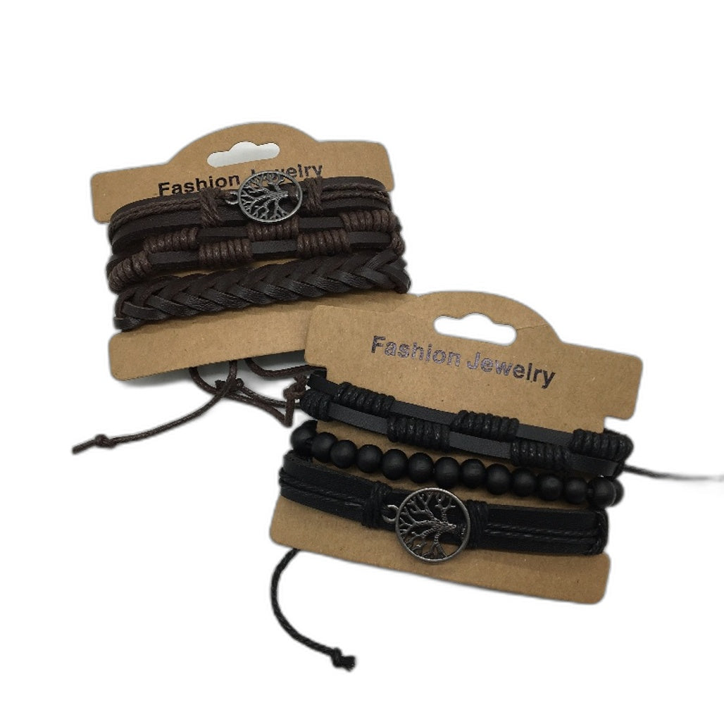 Tree Of Life 2 Pack Vintage Style Leather Braided Bracelet Set Adjustable NEW