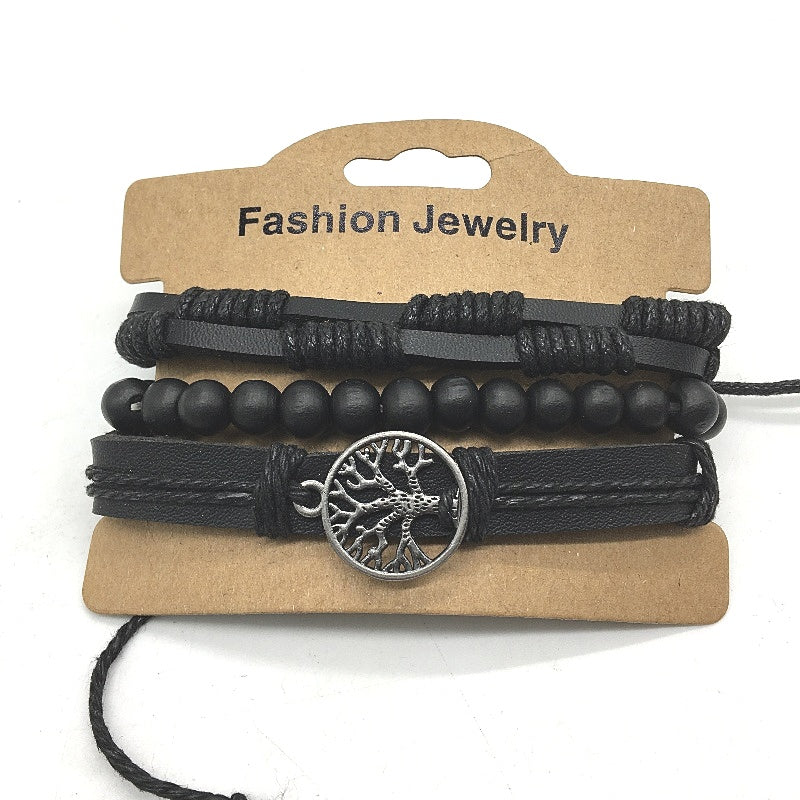 Tree Of Life 2 Pack Vintage Style Leather Braided Bracelet Set Adjustable NEW