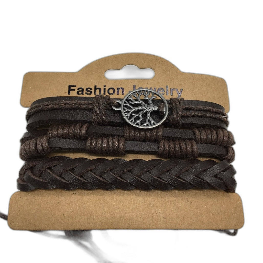Tree Of Life 2 Pack Vintage Style Leather Braided Bracelet Set Adjustable NEW