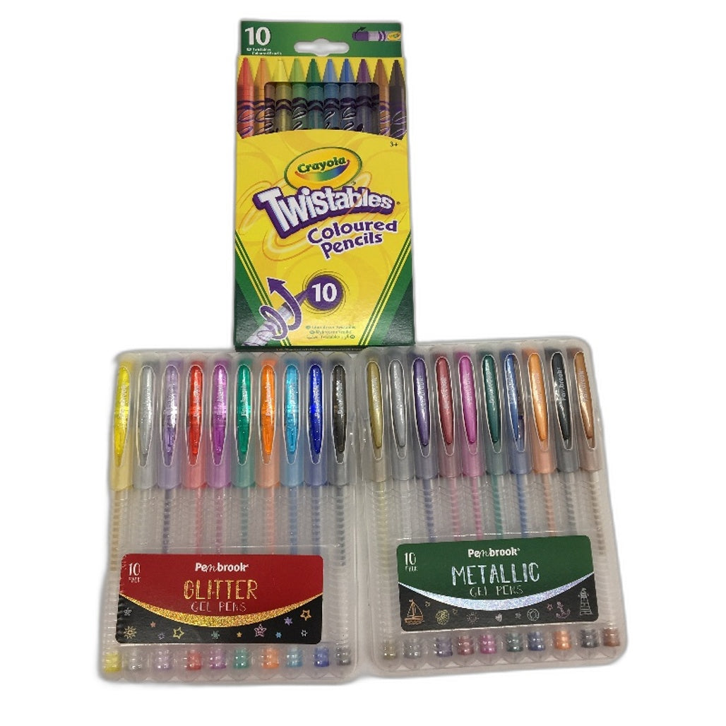 Stationary 6PCS Bundle Notebooks Coloured Pencils Glitter Metallic Gel Pen NEW