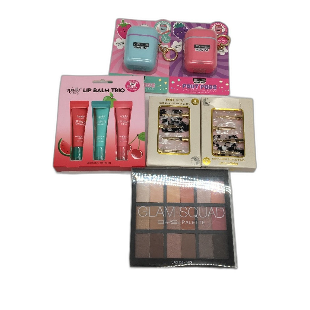 Makeup Beauty 6PCS Bundle Lip Balm Gloss BYS Eyeshadow Palette Hair Clips NEW
