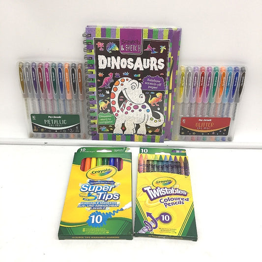 Kids Art Drawing 5PC Bundle Glitter Pens Crayola Pencil Markers Scratch Book NEW