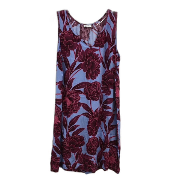 Soho Burgundy Chrsysanthemum Print Sleeveless Blue Nightie Ladies Size Small