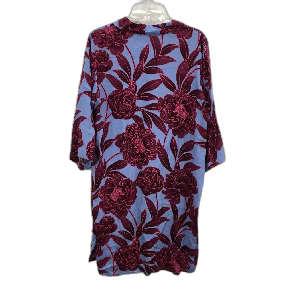 Soho Burgundy Chrsysanthemum Print Button Shirt Blue Nightie Ladies Size Small
