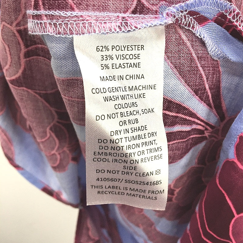 Soho Burgundy Chrsysanthemum Print Button Shirt Blue Nightie Ladies Size Small