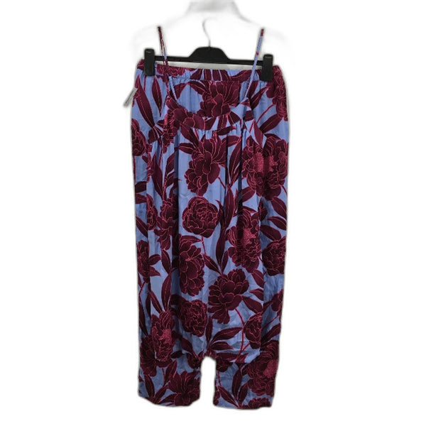 Soho Burgundy Chrsysanthemum Strappy Top Blue Pyjama Set Ladies Size Small