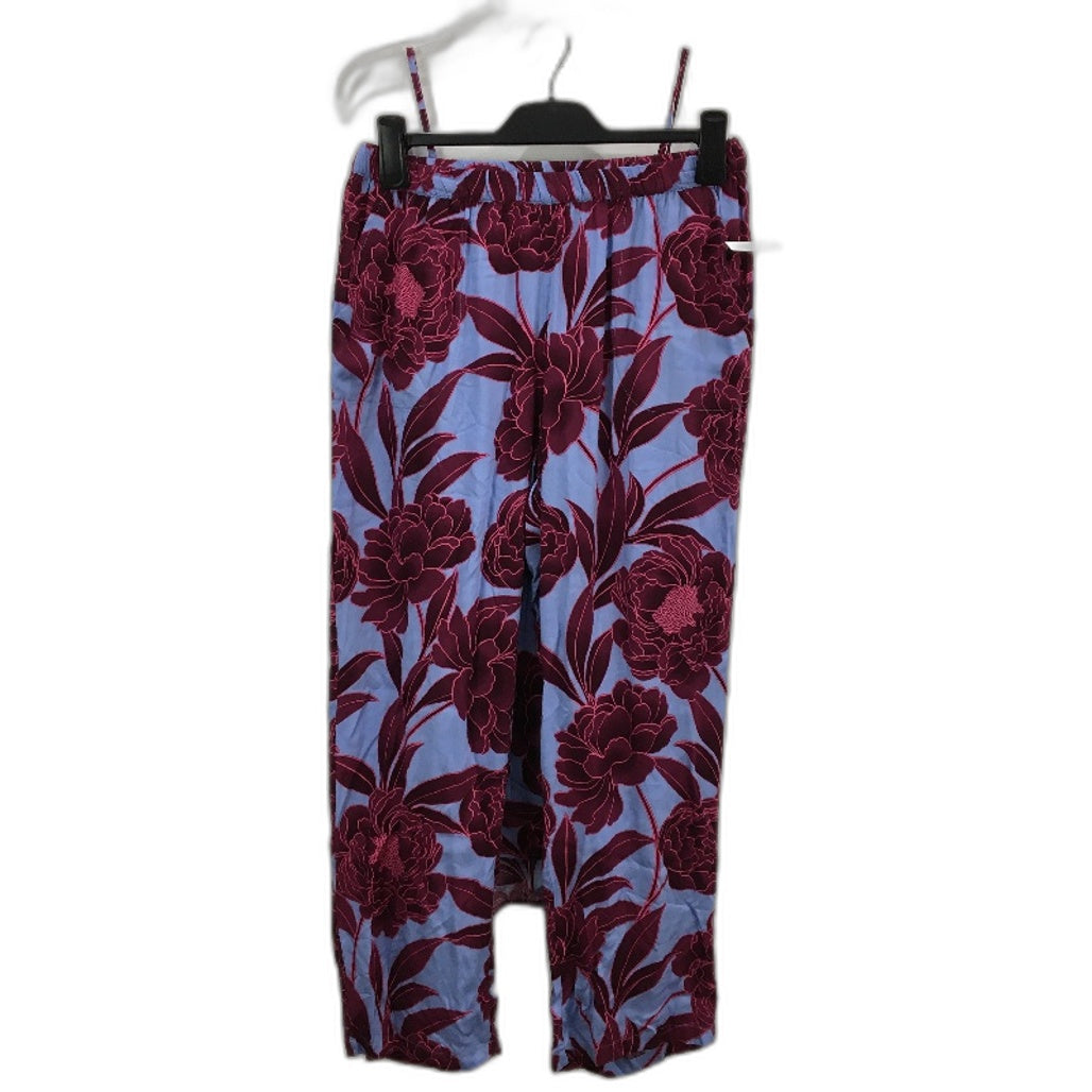Soho Burgundy Chrsysanthemum Strappy Top Blue Pyjama Set Ladies Size Small
