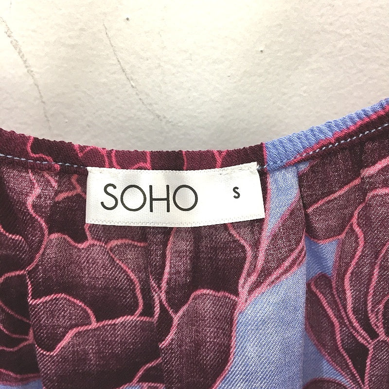 Soho Burgundy Chrsysanthemum Strappy Top Blue Pyjama Set Ladies Size Small