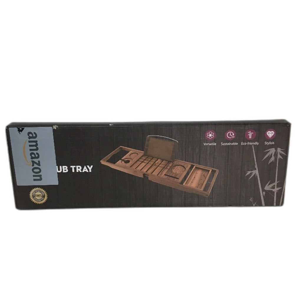 VaeFae Expandable Wooden Teak Bathtub Caddy Tray incl Body Brush NEW