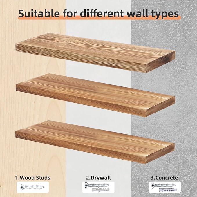 3 Pack Simple Khaki Brown Wood Floating Book Shelves 39.5x14.5x2.5cm NEW