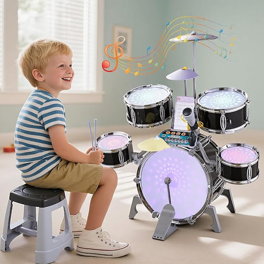 Children's Jazz Black Electric Drum Instrument Toy Set for Ages 3 Up NEW