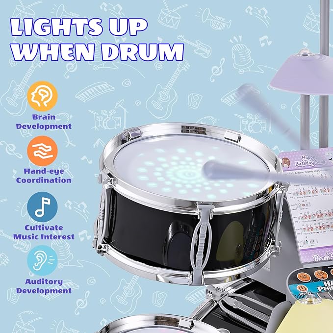 Children's Jazz Black Electric Drum Instrument Toy Set for Ages 3 Up NEW