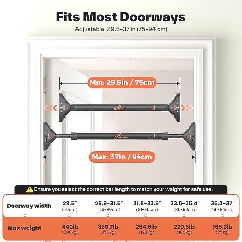 Sportneer Strength Training Doorway Home 75-94cm Pull Up Bar Max 135kg NEW