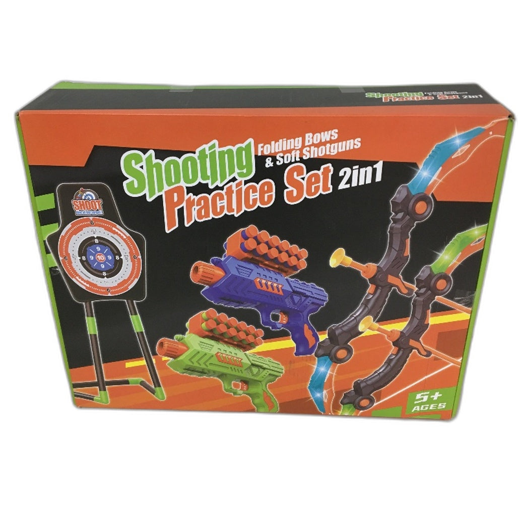 2-in-1 Folding Bows & Soft Shotguns Shooting Practice Set Ages 5 Up NEW