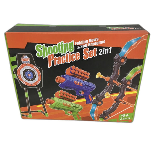 2-in-1 Folding Bows & Soft Shotguns Shooting Practice Set Ages 5 Up NEW