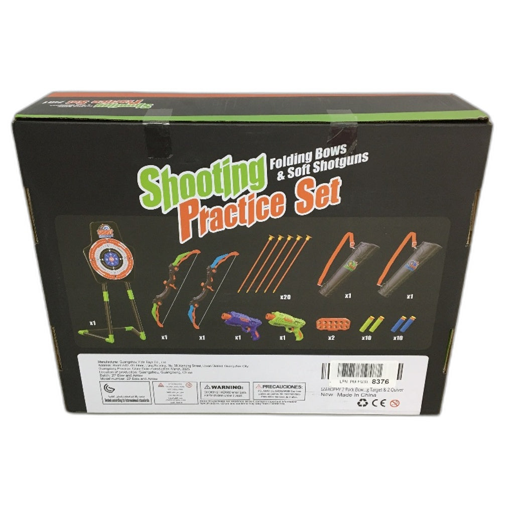 2-in-1 Folding Bows & Soft Shotguns Shooting Practice Set Ages 5 Up NEW