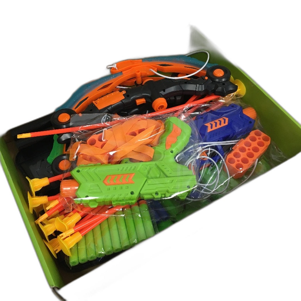 2-in-1 Folding Bows & Soft Shotguns Shooting Practice Set Ages 5 Up NEW