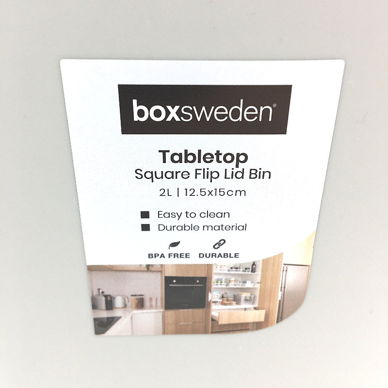 Boxsweden 12 Pack 2 Litre Tabletop Square Flip Lid Grey and White Bins NEW