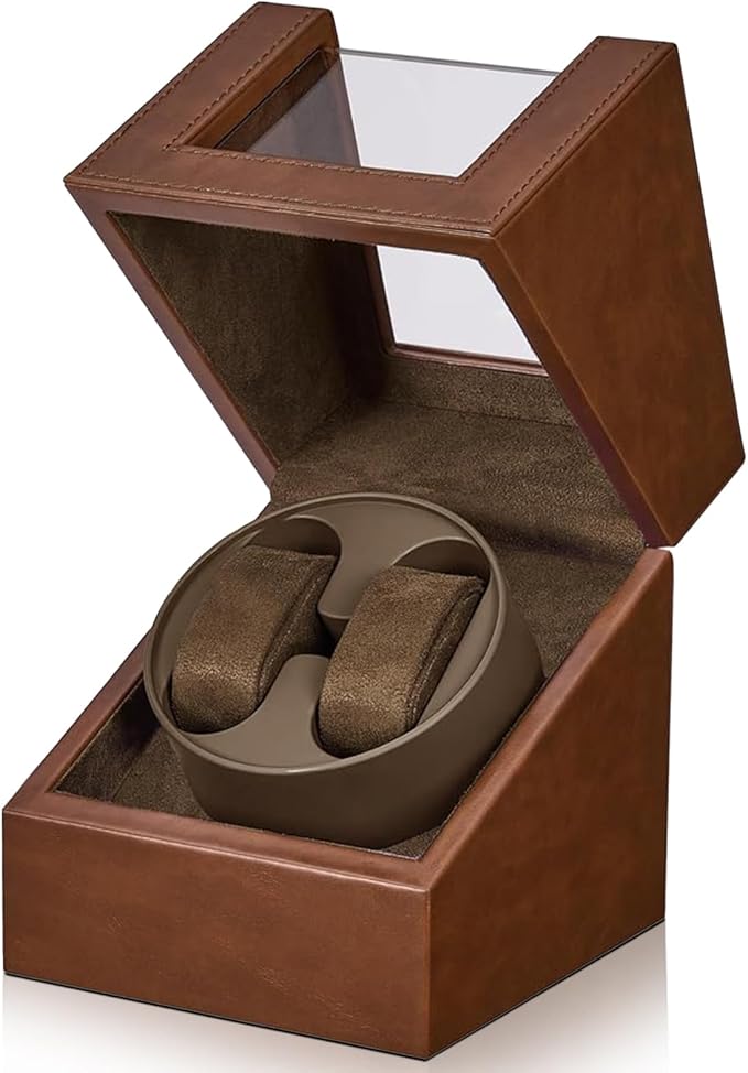 LIAN Brown PU Leather Automatic Double Watch Winder Storage Case NEW