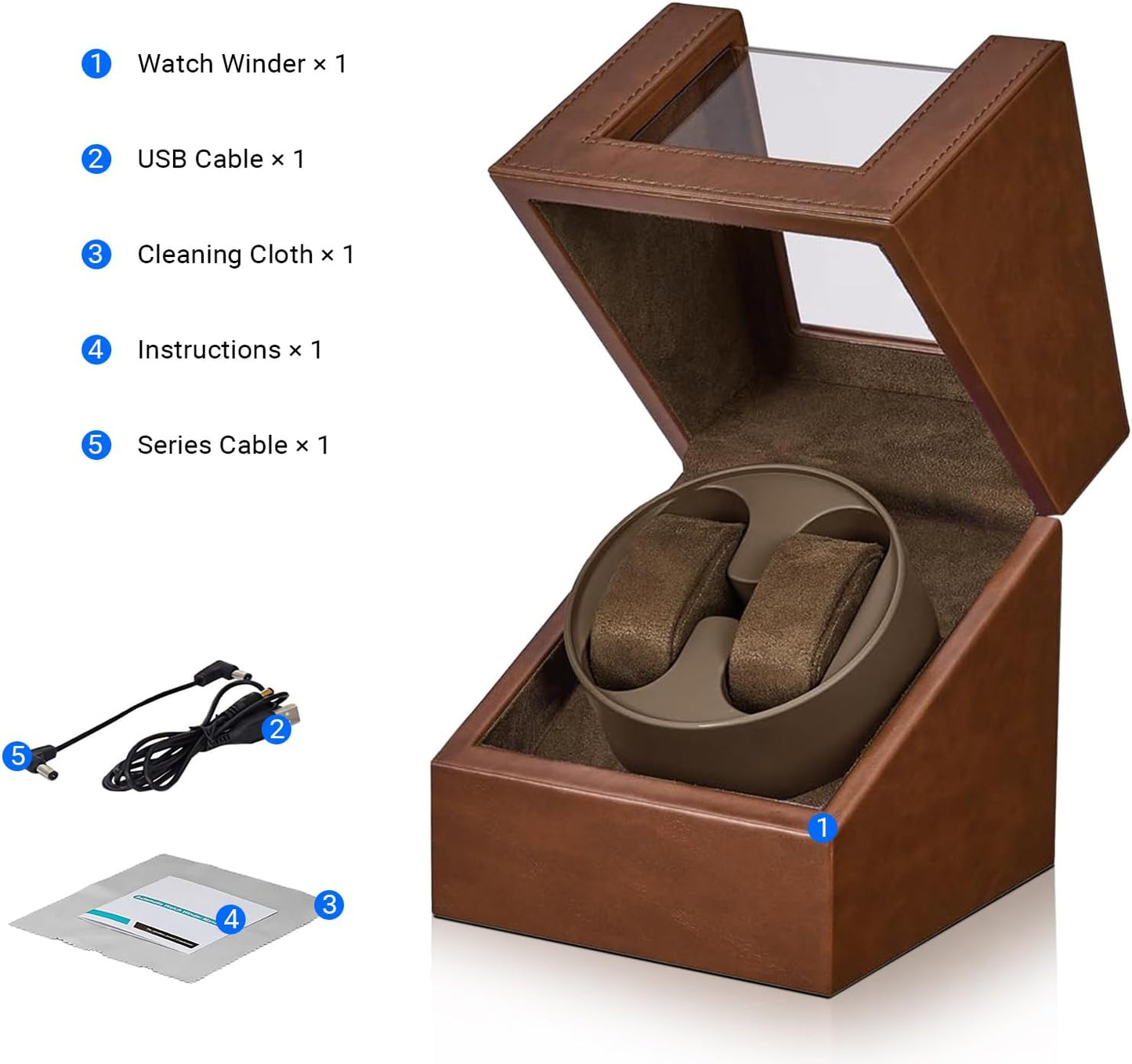 LIAN Brown PU Leather Automatic Double Watch Winder Storage Case NEW