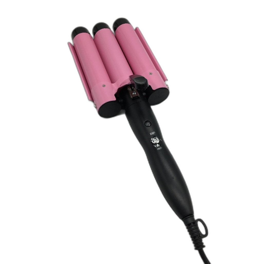 180-210C 3 Barrel 25mm Pink Corded Beach Wave Hair Crimper Curling Tool NEW