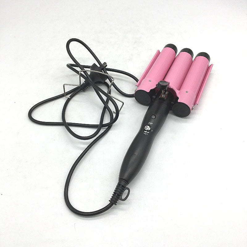 180-210C 3 Barrel 25mm Pink Corded Beach Wave Hair Crimper Curling Tool NEW