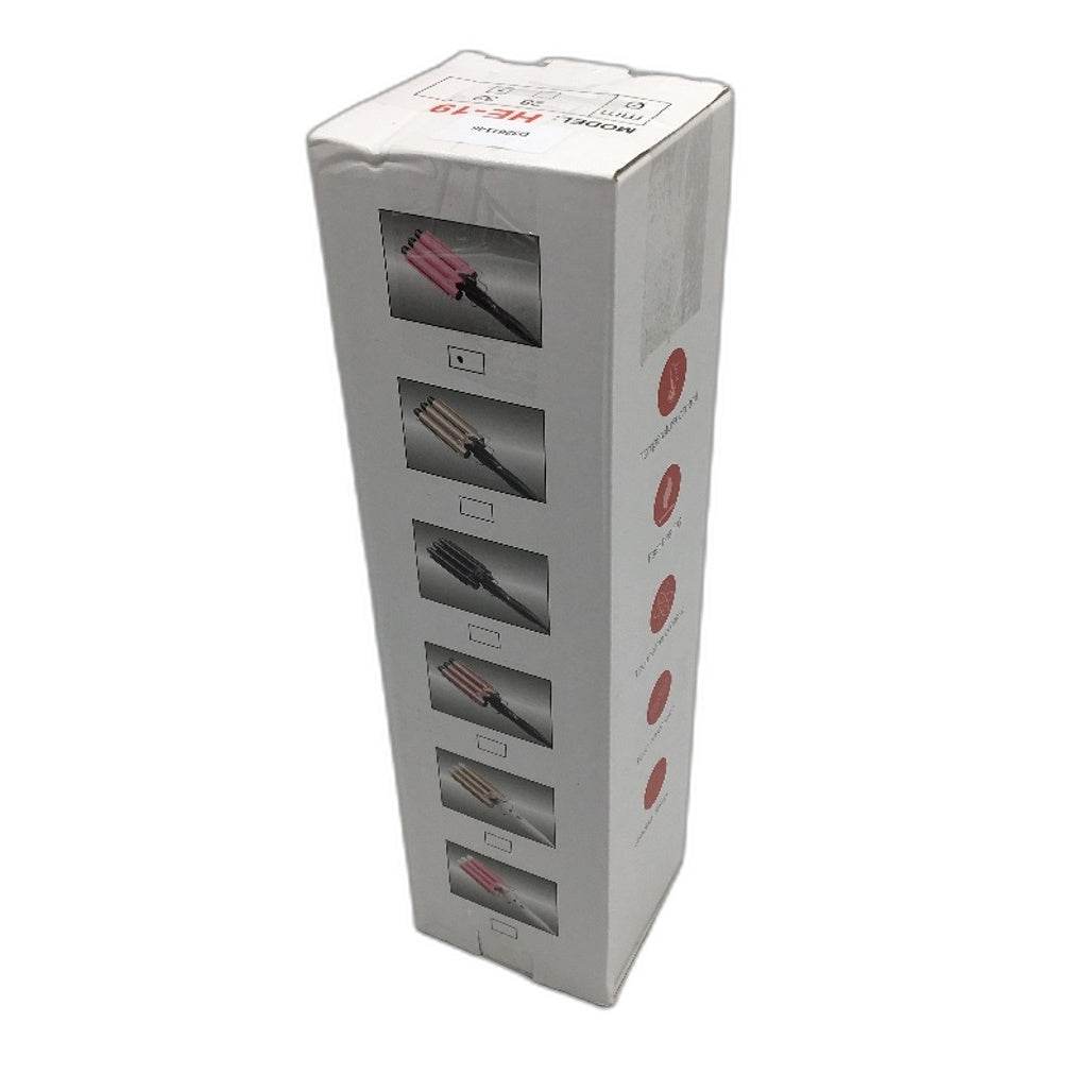 180-210C 3 Barrel 25mm Pink Corded Beach Wave Hair Crimper Curling Tool NEW