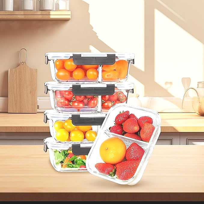 ZUNI 5 Piece 1040ml 35oz Rectangle Clear Glass Container with Divider NEW