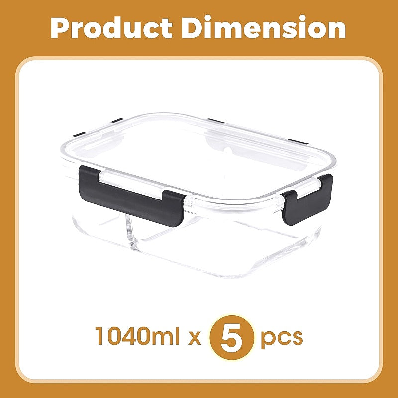 ZUNI 5 Piece 1040ml 35oz Rectangle Clear Glass Container with Divider NEW