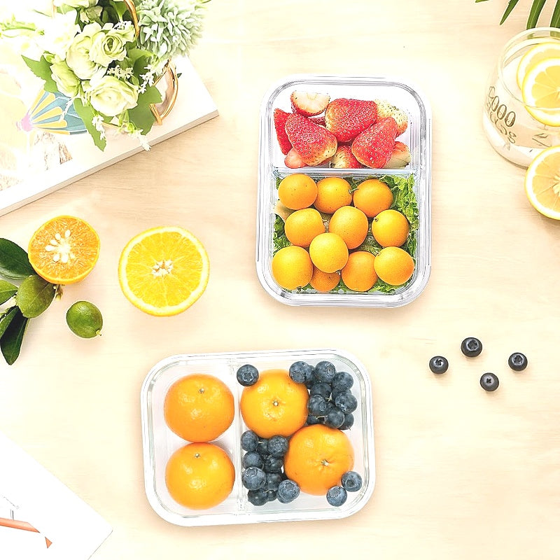 ZUNI 5 Piece 1040ml 35oz Rectangle Clear Glass Container with Divider NEW