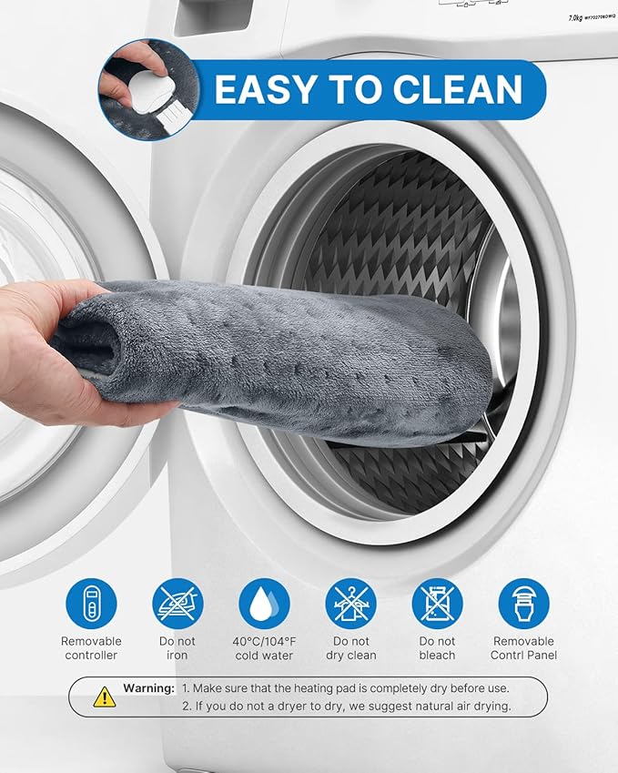 Renpho Fast Heating Electric Plush Heating Pad in Gray 61x31cm NEW