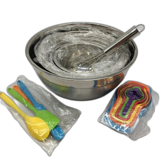 Guang Tai 10 Piece Silver Mixing Bowls with Non Slip Bottom and Accessories NEW