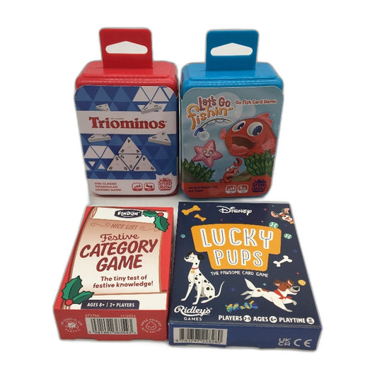Mini Travel Size Card Games 4PC Bundle Triominos Fishing Festive Lucky Pups NEW