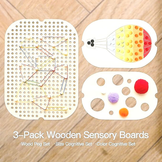 IEATFO 3 Pack Wooden Sensory Boards Size & Colour Cognitive Learning Toys NEW