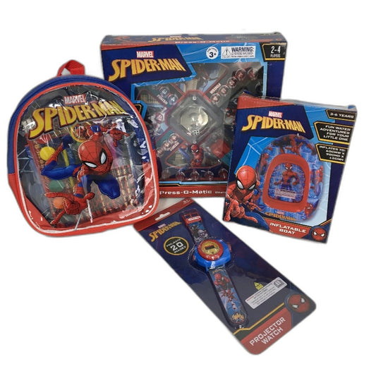 Spider Man 4PC Bundle Board Game Projector Watch Art Set Inflatable Boat NEW