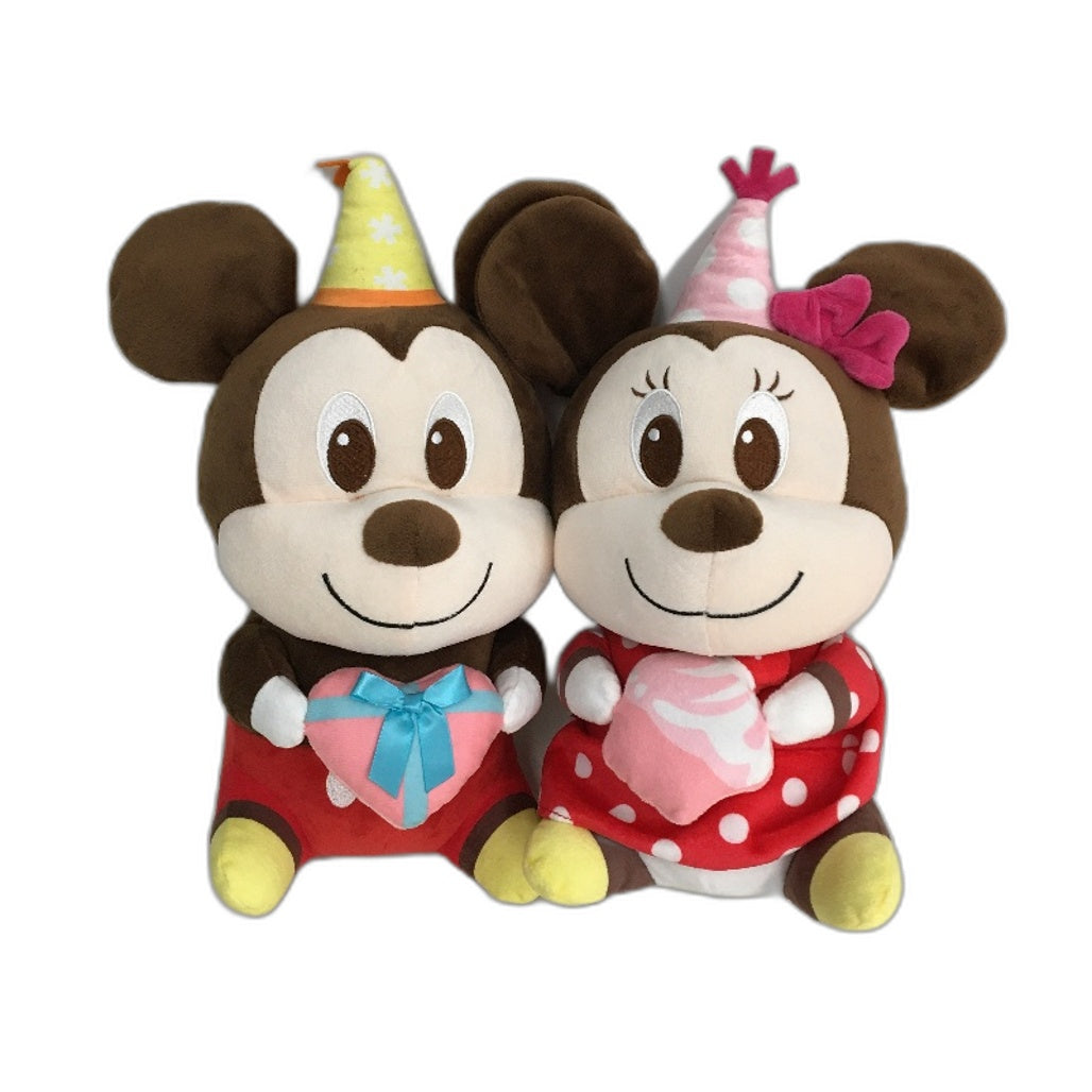 Mickey & Minnie Mouse With Party Hat 2 Pack Soft Plush Toys Plushies NEW