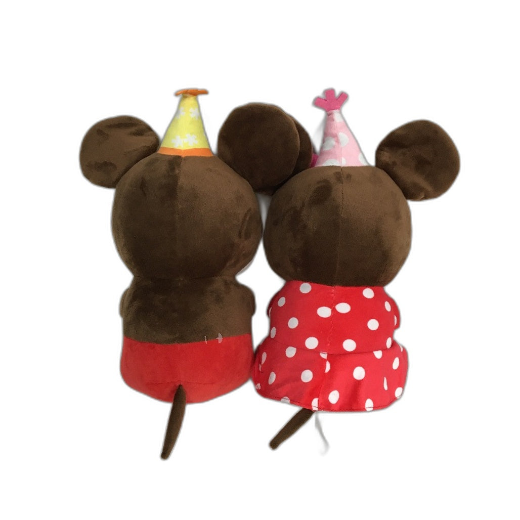 Mickey & Minnie Mouse With Party Hat 2 Pack Soft Plush Toys Plushies NEW