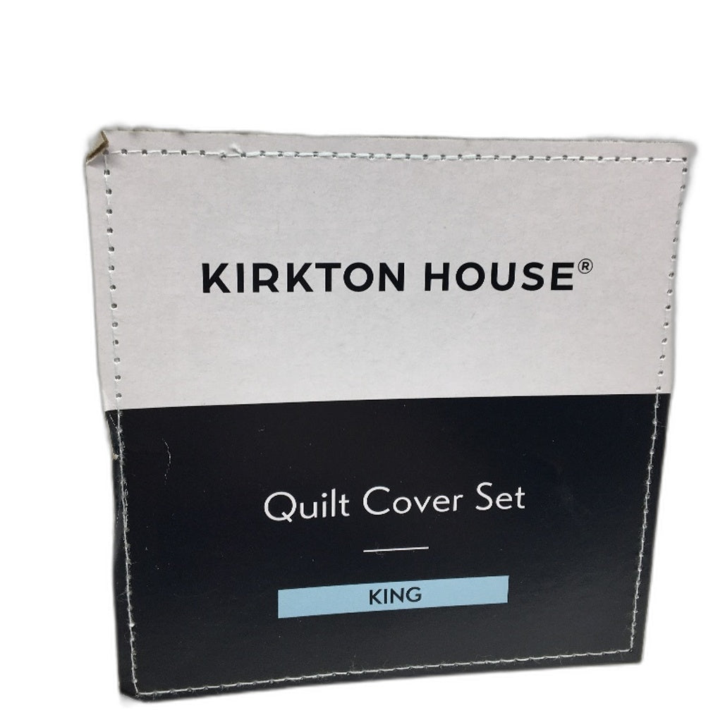 Kirkton House White & Navy Textured Yarn & Cotton Quilt Cover Set KING Size NEW