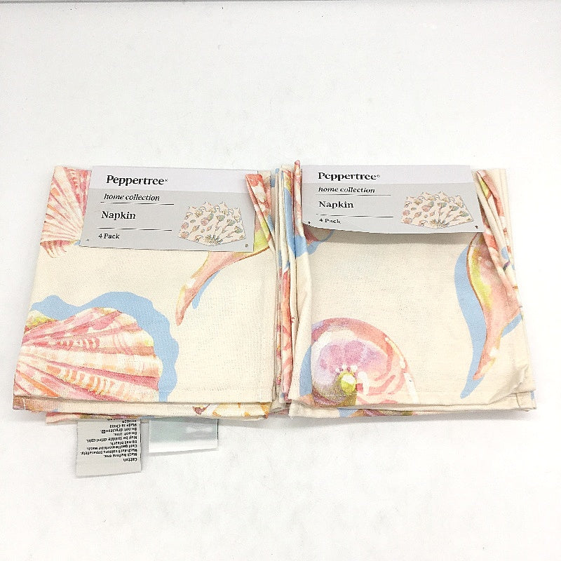 Peppertree Beach Shell Cotton Rectangle Tablecloth 150x 228cm & 4 Napkins NEW