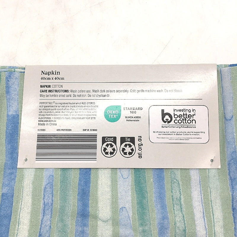 Peppertree Blue Green Watercolour Stripe 130x178cm Tablecloth & Napkins Set NEW